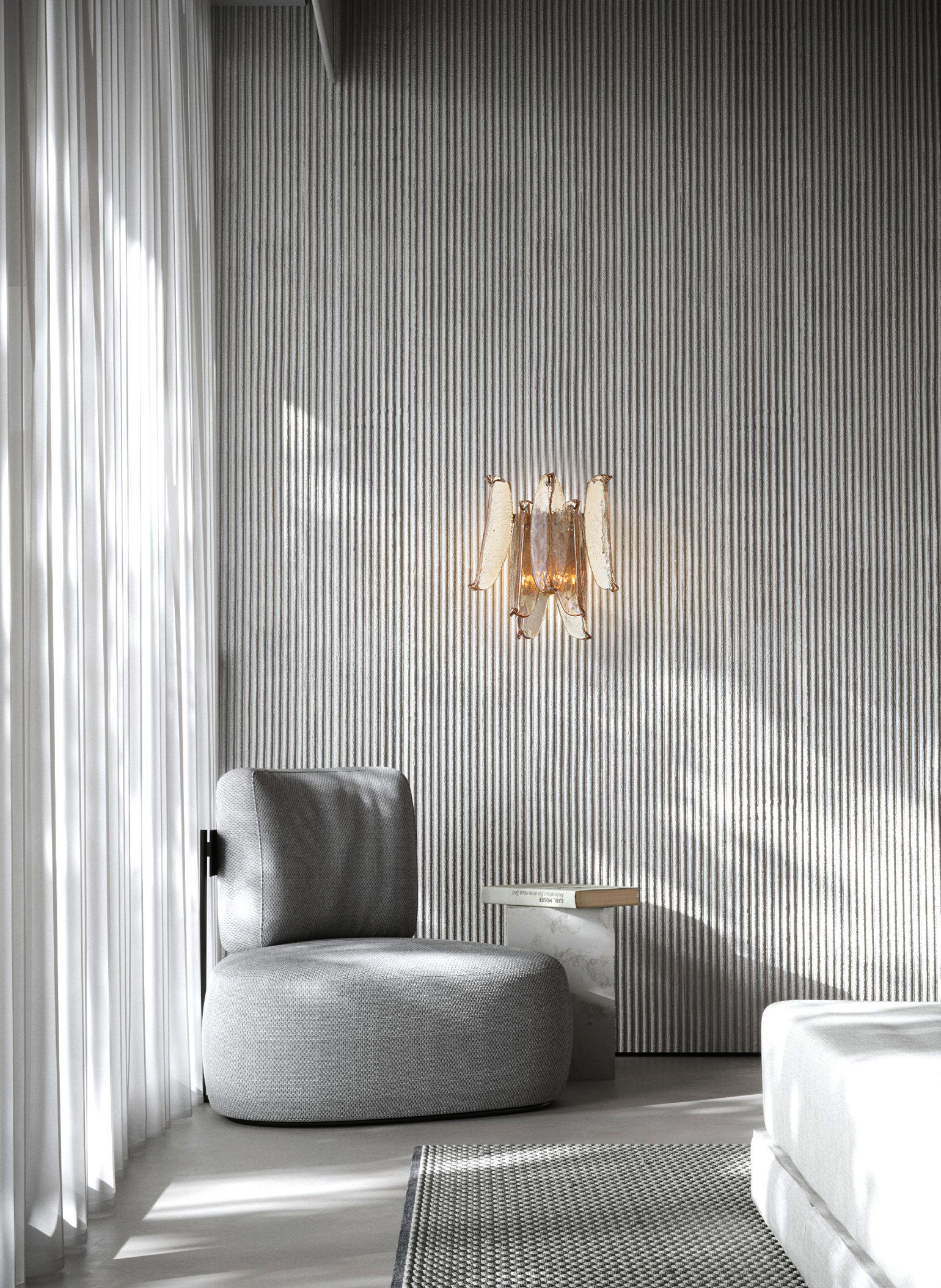Brass Wall Light with Cracked Amber Glass – 2 Light (E14)